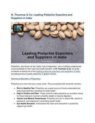Leading Pistachio Exporters and Suppliers in India