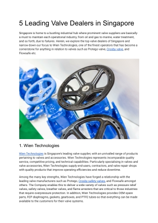 Leading 5 Valve Dealers in Singapore