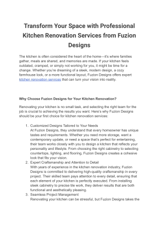 Transform Your Space with Professional Kitchen Renovation Services from Fuzion Designs