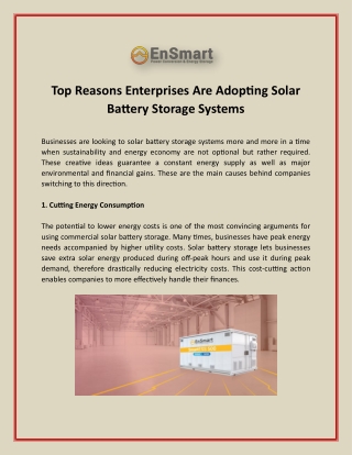 Top Reasons Enterprises are Adopting Solar Battery Storage Systems