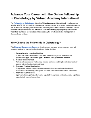 How to Choose the Right Fellowship in Diabetology for You