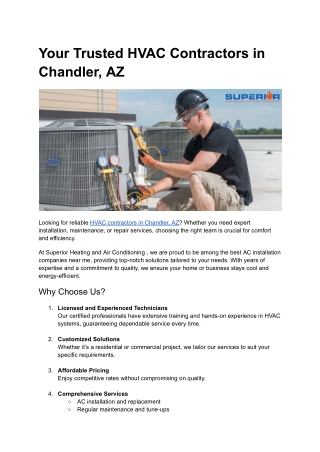 Your Trusted HVAC Contractors in Chandler, AZ
