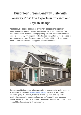 Build Your Dream Laneway Suite with Laneway Pros_ The Experts in Efficient and Stylish Design