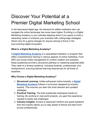 Discover Your Potential at a Premier Digital Marketing School