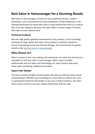 Best Salon in Yamunanagar for a Stunning Results