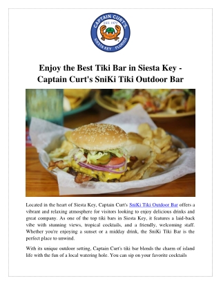 Enjoy the Best Tiki Bar in Siesta Key - Captain Curt's SniKi Tiki Outdoor Bar