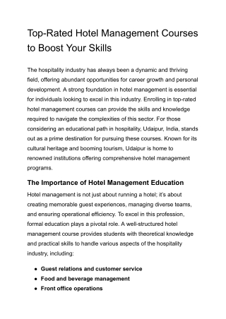 Top-Rated Hotel Management Courses to Boost Your Skills