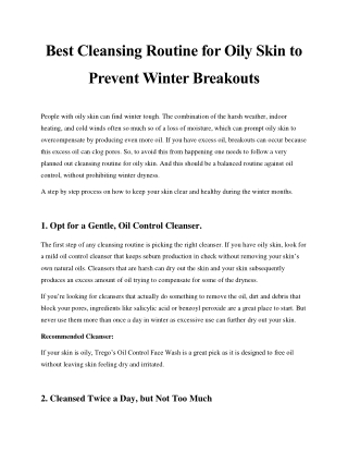 Best Cleansing Routine for Oily Skin to Prevent Winter Breakouts