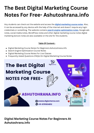 The Best Digital Marketing Course Notes For Free- Ashutoshrana.info