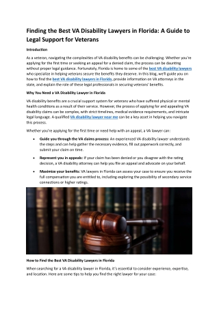 Finding the Best VA Disability Lawyers in Florida: A Guide to Legal Support for