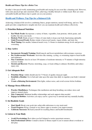 The Ultimate Guide to Health and Wellness Top Tips for a Balanced Life