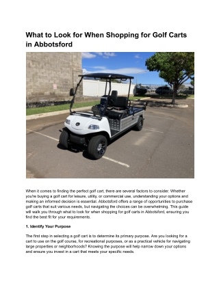 What to Look for When Shopping for Golf Carts in Abbotsford