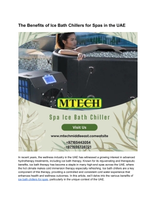 The Benefits of Ice Bath Chillers for Spas in the UAE