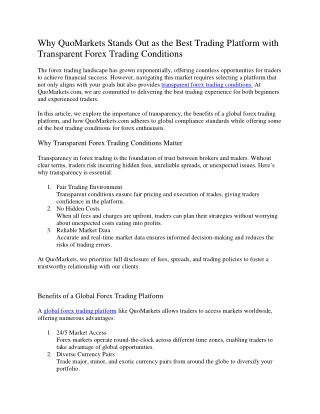 Transparent Forex Trading Conditions