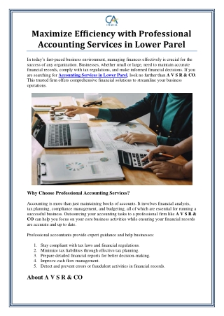 Accounting Services in Lower Parel by A V S R & CO