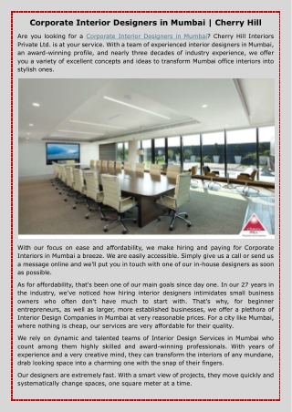 Corporate Interior Designers in Mumbai