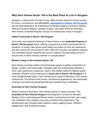 Why Hero Homes Sector 104 is the Best Place to Live in Gurgaon