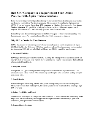 Digital Marketing Agency in Udaipur – Enhance Online Presence with Aspire techno