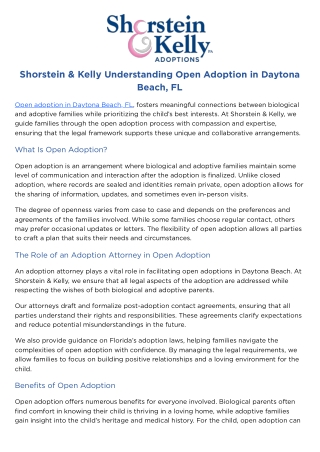 Shorstein & Kelly Understanding Open Adoption in Daytona Beach, FL