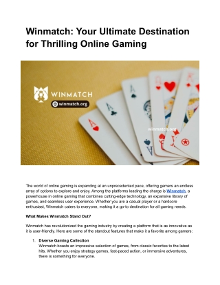 Winmatch Your Ultimate Destination for Thrilling Online Gaming