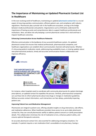 The Importance of Maintaining an Updated Pharmacist Contact List in Healthcare