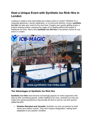 Host a Unique Event with Synthetic Ice Rink Hire in London