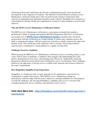 MCPA-Level-1-Maintenance Dumps from DumpsBoss for Sure Exam Pass