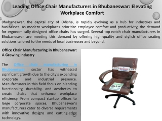 Leading Office Chair Manufacturers in Bhubaneswar Elevating Workplace Comfort