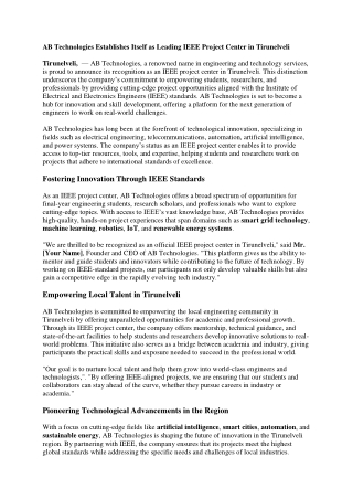 IEEE Project Center in Tirunelveli