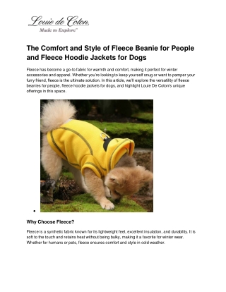 The Comfort and Style of Fleece Beanie for People and Fleece Hoodie Jackets for Dogs