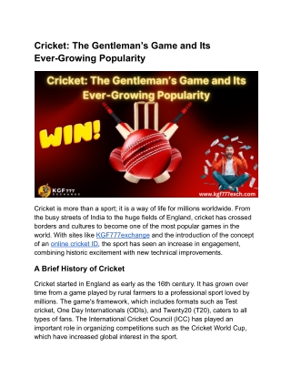 Cricket_ The Gentleman’s Game and Its Ever-Growing Popularity