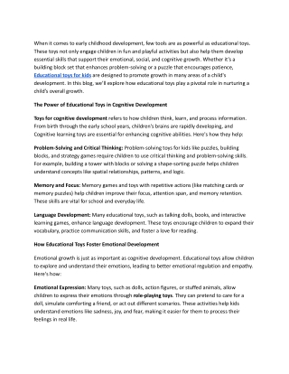 How Educational Toys Support Emotional, Social, and Cognitive Growth in Children