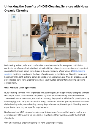 Unlocking the Benefits of NDIS Cleaning Services with Nova Organic Cleaning