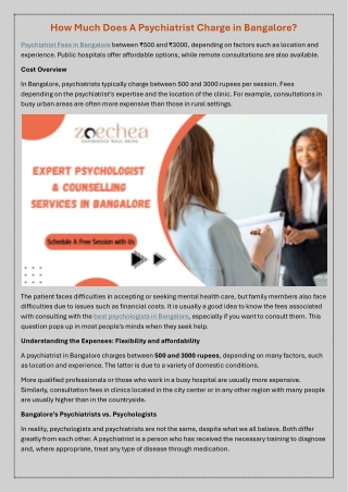 How Much Does A Psychiatrist Charge in Bangalore?