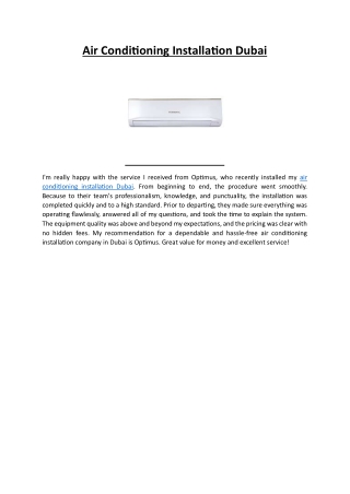 Air Conditioning Installation Dubai