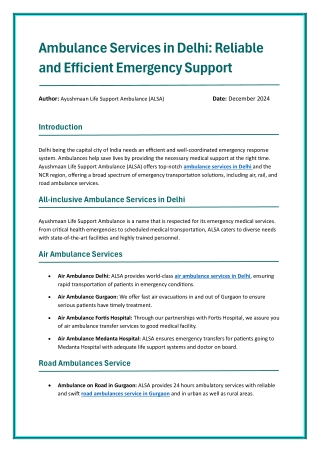 Ambulance Services in Delhi