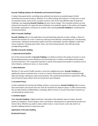 Acoustic Cladding Solutions