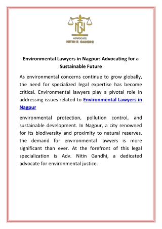 Environmental Lawyers in Nagpur Advocating for a Sustainable Future