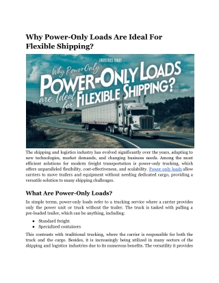 Why Power-Only Loads Are Ideal for Flexible Shipping