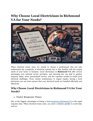 Why Choose Local Electricians in Richmond VA for Your Needs