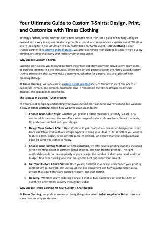 Your Ultimate Guide to Custom T-Shirts-Design, Print, and Customize with Times Clothing