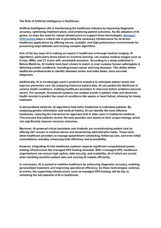 The Role of Artificial Intelligence in Healthcare