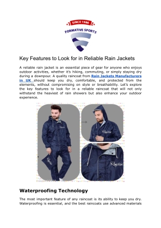 Key Features to Look for in Reliable Rain Jackets