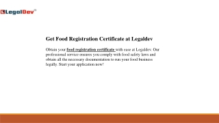 Get Food Registration Certificate at Legaldev