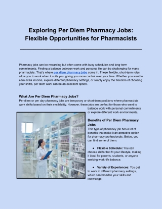 Exploring Per Diem Pharmacy Jobs: Flexible Opportunities for Pharmacists