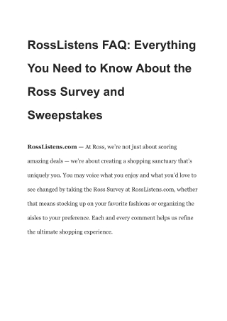 RossListens.com – Take Ross Survey – Win $1000 Gift