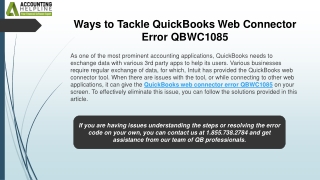 How to tackle QuickBooks Web Connector Error QBWC1085