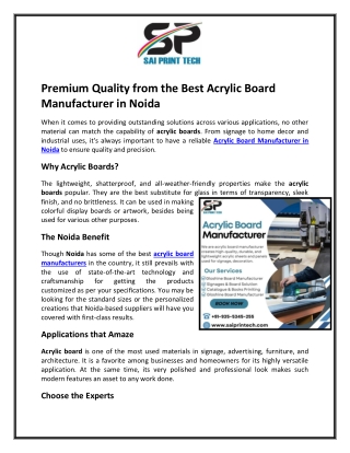 Premium Quality from the Best Acrylic Board Manufacturer in Noida