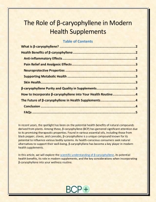 The Role of β-caryophyllene in Modern Health Supplements
