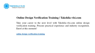 Online Design Verification Training Takshila-vlsi.com